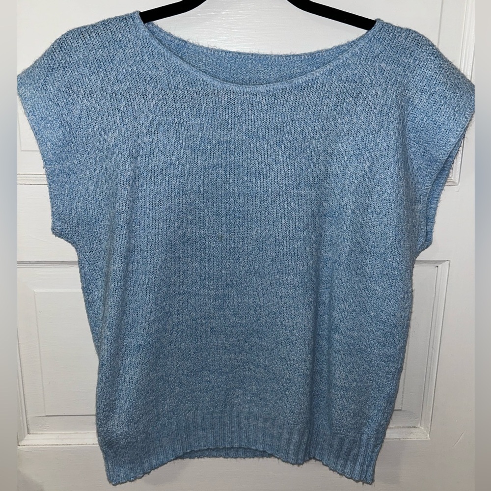 Light Blue Capped Sleeve Sweater